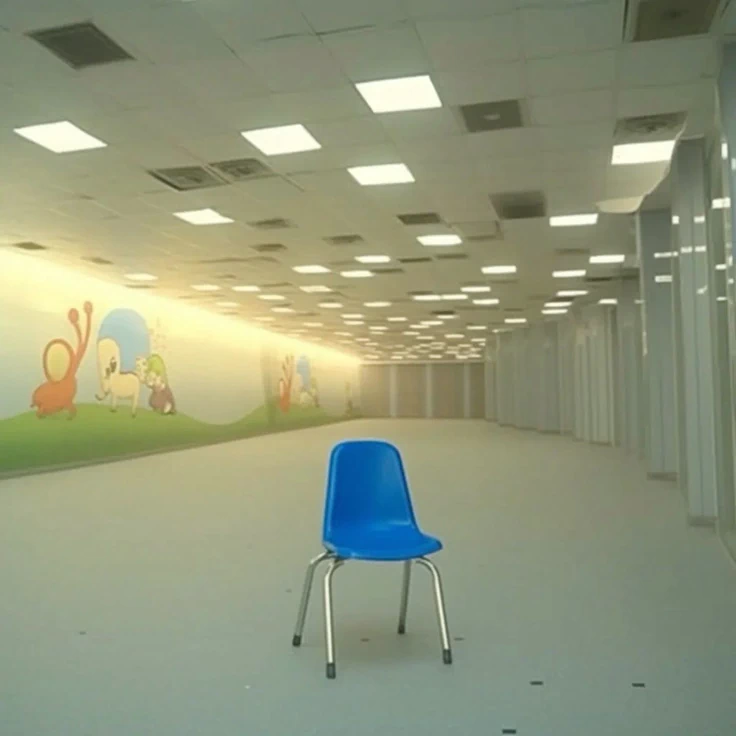 明亮的阈限空间与一把蓝色椅子